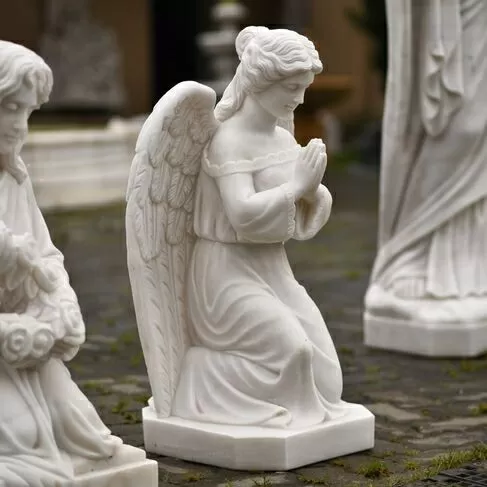imagem de Anjo da Fé Mármore Branco 80cm - IMP369