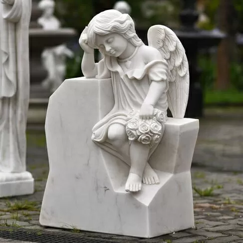 imagem de Anjo da Ternura Mármore Branco 100cm - IMP363