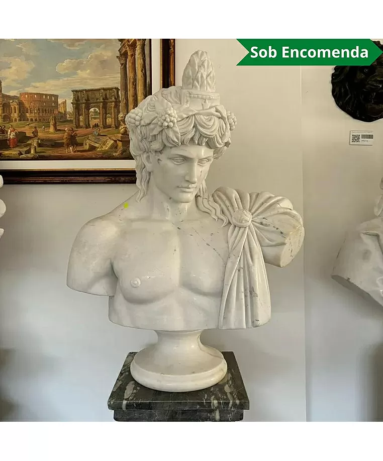 imagem do produto Busto Baco Deus do Vinho em M�rmore Branco 79cm BMP055 Luxo e Mitologia