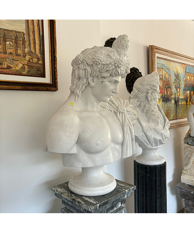 imagem do produto Busto Baco Deus do Vinho em M�rmore Branco 79cm - BMP055