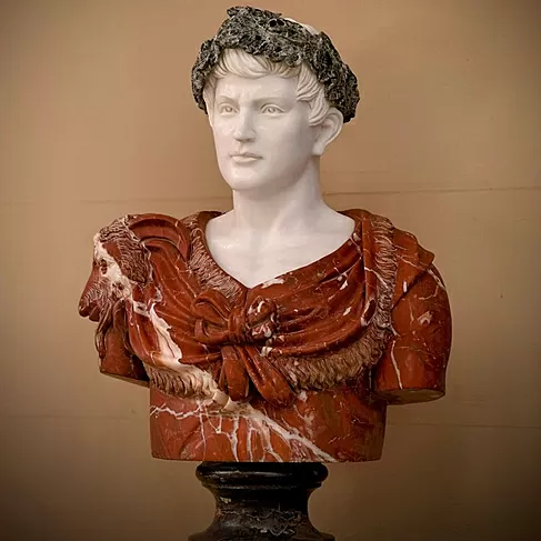 imagem de Busto Caio Júlio César com Coroa em Mármore 80cm BMP037C Poder e História