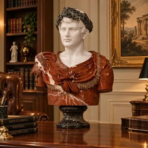 imagem de Busto Caio Júlio César com Coroa em Mármore 80cm BMP037C Poder e História