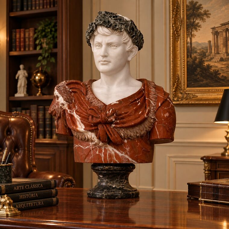 imagem do produto Busto Caio J�lio C�sar com Coroa em M�rmore 80cm BMP037C Poder e Hist�ria