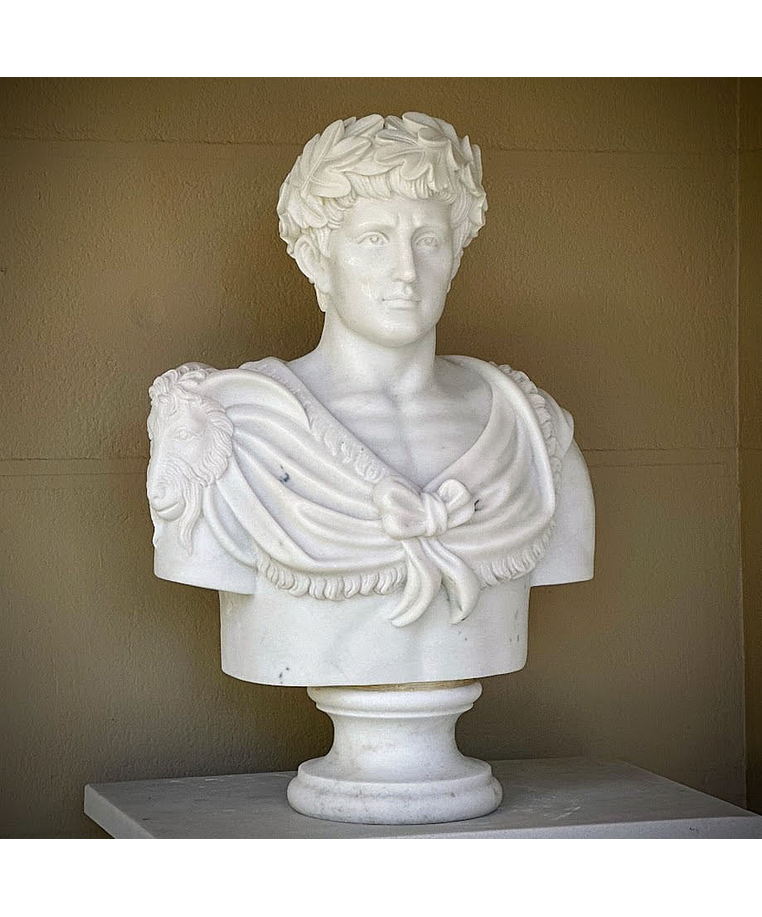imagem do produto Busto Caio J�lio C�sar com Coroa M�rmore Branco 80cm BMP037 Escultura Cl�ssica Imponente