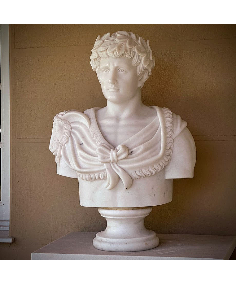 imagem do produto Busto Caio J�lio C�sar com Coroa M�rmore Branco 80cm BMP037 Escultura Cl�ssica Imponente
