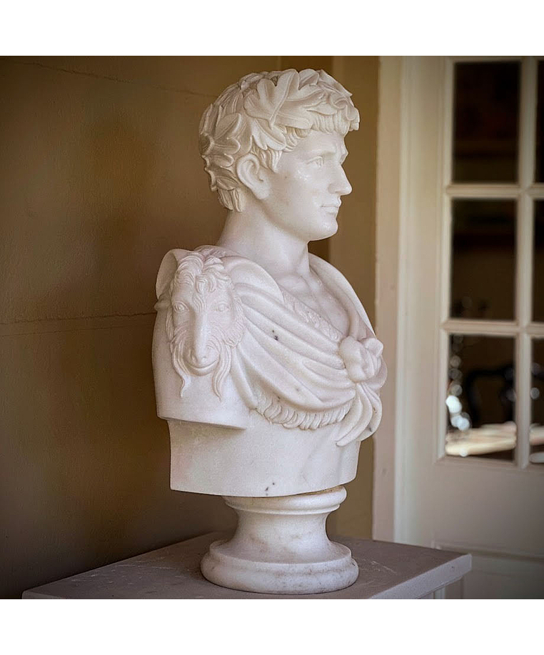 imagem do produto Busto Caio J�lio C�sar com Coroa M�rmore Branco 80cm BMP037 Escultura Cl�ssica Imponente