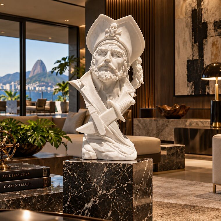 imagem do produto Busto Capit�o Pirata em M�rmore Branco 60cm BMP049 Aventura e Personalidade