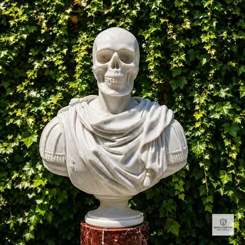 imagem de Busto Caveira em Mármore Branco 81cm BMP057  Escultura Premium para Ambientes Sofisticados