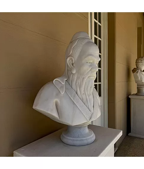 imagem de Busto Confúcio em Mármore Branco 75cm | Escultura Artística Monumental - BMP086
