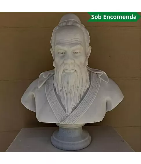 imagem de Busto Confúcio em Mármore Branco 75cm | Escultura Artística Monumental - BMP086