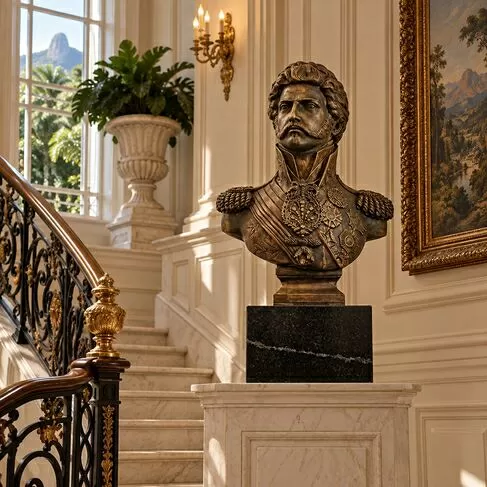 imagem de Busto Dom Pedro I em Bronze 84cm BBZ022  Escultura Clássica com Base em Mármore
