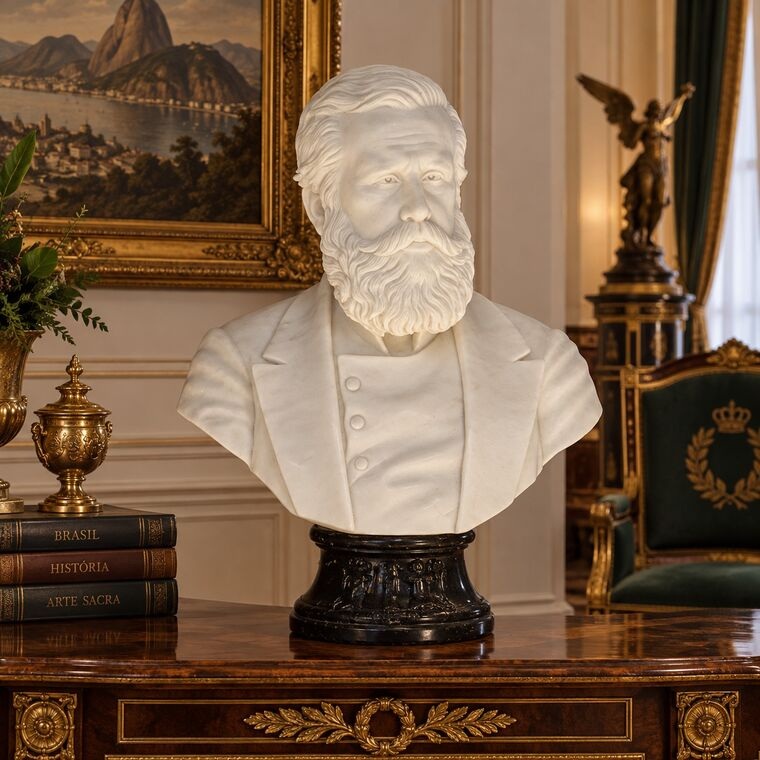 imagem do produto Busto Dom Pedro II em M�rmore Branco 70cm BMP084 Hist�ria e Eleg�ncia