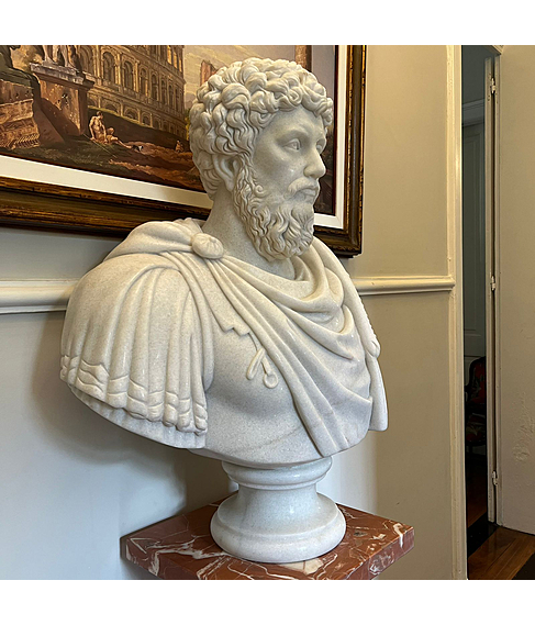 imagem de Busto em Mrmore Branco Marco Aurlio 80cm - BMP047