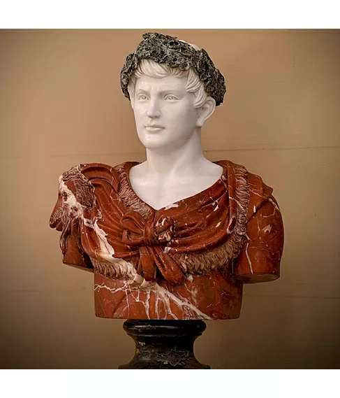 imagem de Busto em Mármore Caio Júlio César com  Coroa 80cm - BMP037C