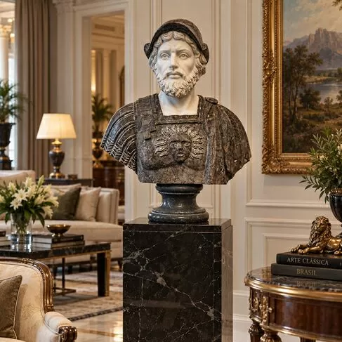 imagem de Busto em Mármore Soldado Romano IV 84cm BMP045 Escultura de Luxo