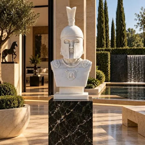 imagem de Busto Espartano em Mármore Branco 82cm BMP072 Força e Honra