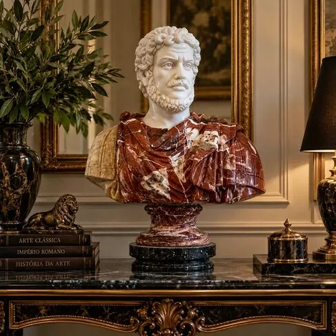 imagem de Busto Imperador Romano em Mármore 70cm BMP027 Escultura Clássica e Imponente
