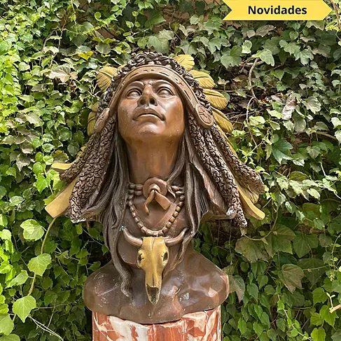imagem de Busto Indígena em Bronze 60cm BBZ052 Escultura Artística Sofisticada