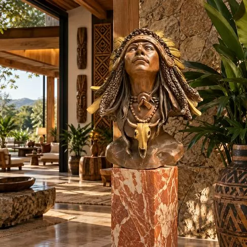 imagem de Busto Indígena em Bronze 60cm BBZ052 Escultura Artística Sofisticada