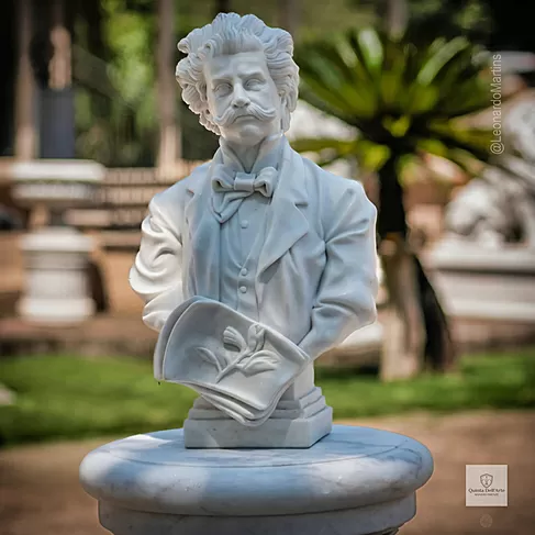 imagem de Busto Johann Strauss em Mármore Branco 56cm BMP068 Escultura Clássica Sofisticada