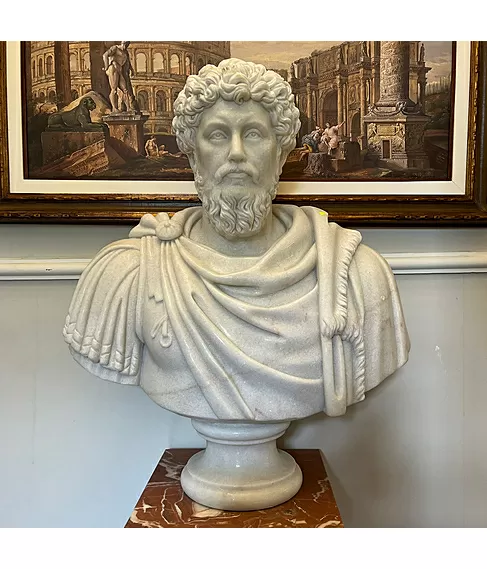 imagem de Busto Marco Aurélio em Mármore Branco 80cm BMP047 Elegância Atemporal