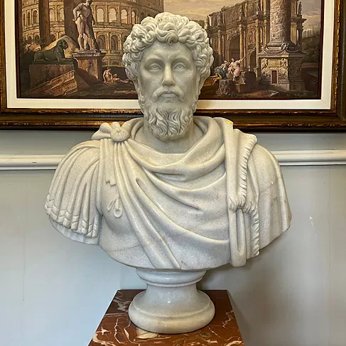 imagem de Busto Marco Aurélio em Mármore Branco 80cm BMP047 Elegância Atemporal