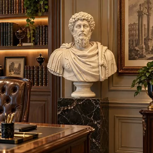 imagem de Busto Marco Aurélio em Mármore Branco 80cm BMP047 Elegância Atemporal