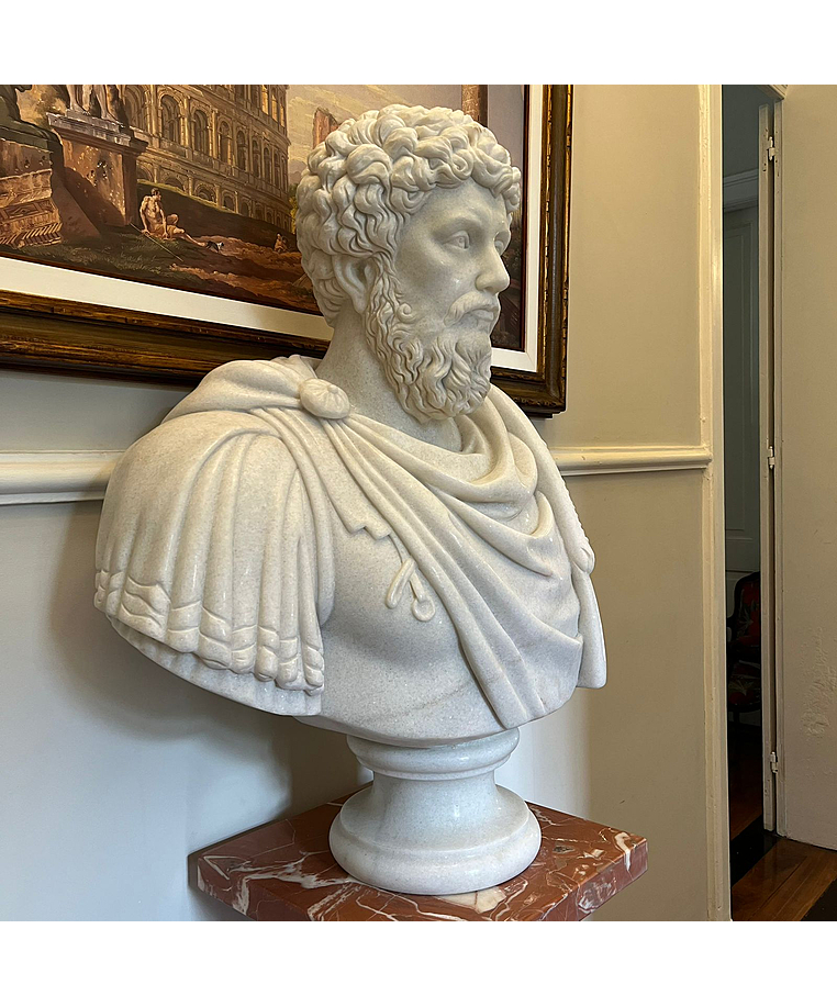 imagem do produto Busto Marco Aur�lio em M�rmore Branco 80cm BMP047 Eleg�ncia Atemporal