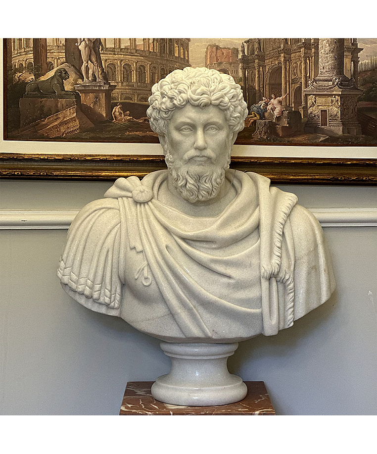 imagem do produto Busto Marco Aur�lio em M�rmore Branco 80cm BMP047 Eleg�ncia Atemporal