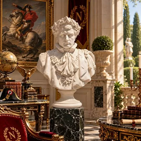imagem de Busto Napoleão Bonaparte com Coroa de Louros Mármore Branco 72cm BMP070