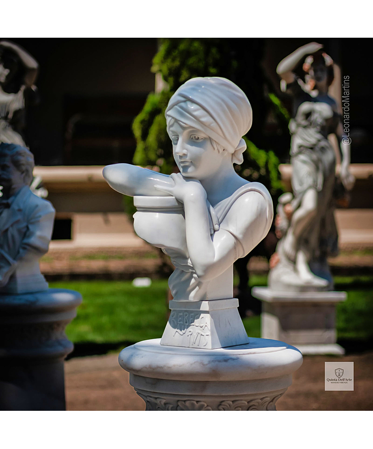 imagem do produto Busto Rebecca Au Pints em M�rmore Branco 65cm BMP067 Escultura Cl�ssica Sofisticada