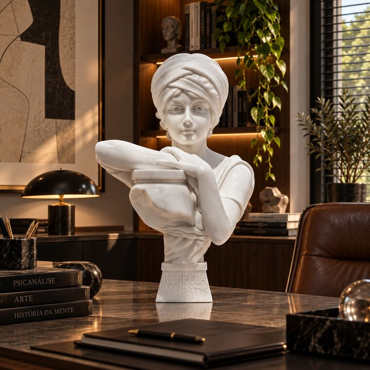 imagem do produto Busto Rebecca Au Pints em M�rmore Branco 65cm BMP067 Escultura Cl�ssica Sofisticada