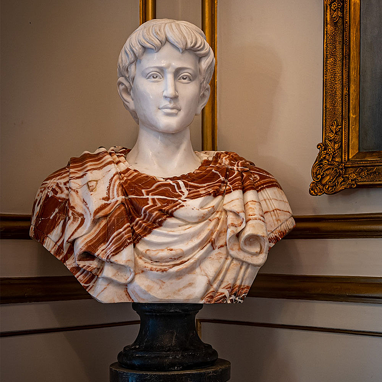 imagem do produto Busto Romano M�rmore Rosso 80cm BMP024 Escultura Cl�ssica e Sofisticada