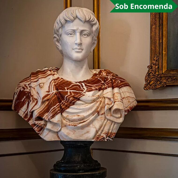imagem do produto Busto Romano M�rmore Rosso 80cm BMP024 Escultura Cl�ssica e Sofisticada