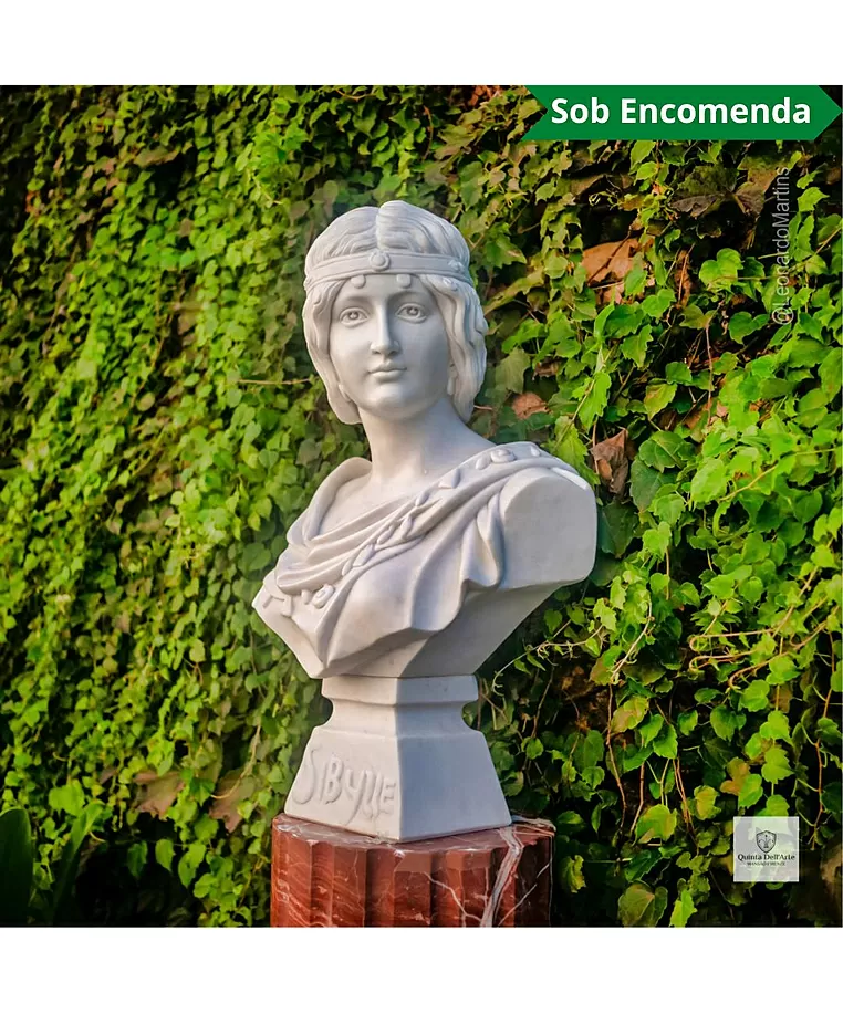 imagem de Busto Sibylle em Mármore Branco 64cm BMP071 Elegância Clássica