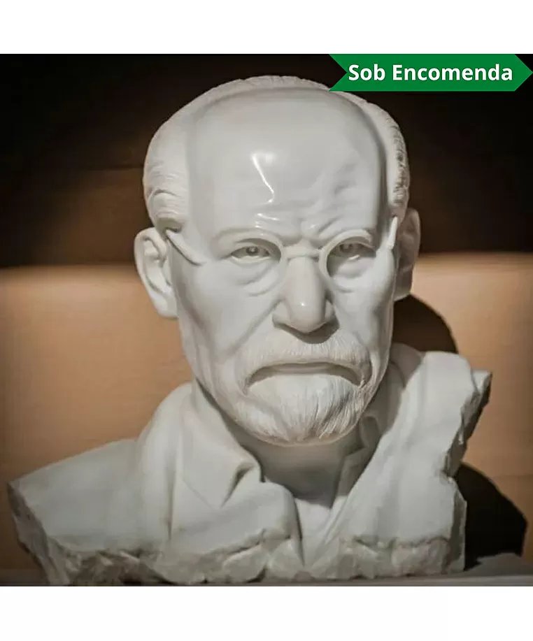 imagem de Busto Sigmund Freud em Mármore Branco 60cm | Escultura Artística Inspirada em Oscar Nemon 