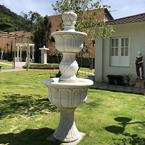 imagem de Chafariz 2 Pratos 200cm para Lago Mármore Branco - FMP177 Design Clássico