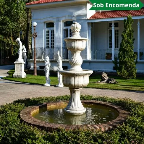 imagem de Chafariz 2 Pratos 200cm para Lago Mármore Branco - FMP177 Design Clássico