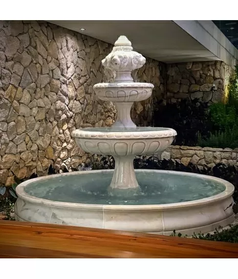 imagem de Chafariz 2 Pratos com Lago Mármore Branco 230cm - FMP353 Estilo Clássico e Refinado