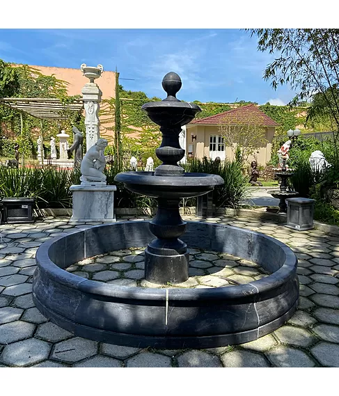 imagem de Chafariz 2 Pratos com Lago Mármore Preto 210cm  - FMP208