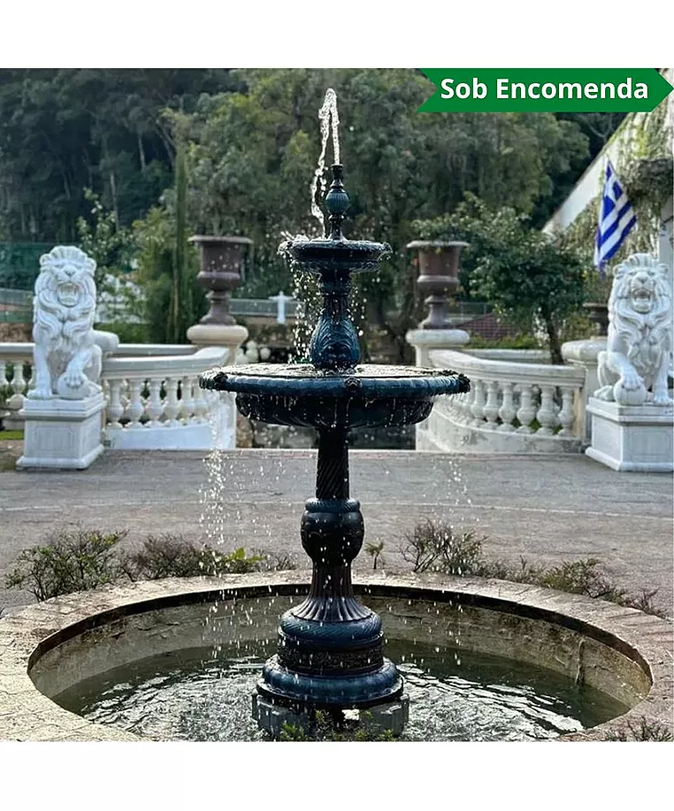 imagem de Chafariz 2 Pratos em Bronze -  FBZ218 | Design Elegante para Paisagismo