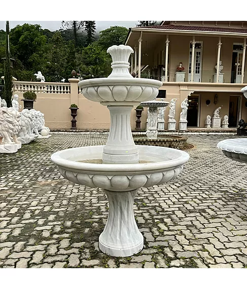 imagem de Chafariz 2 Pratos em Mármore Branco  180cm - FMP222 | Elegância para Jardins Clássicos