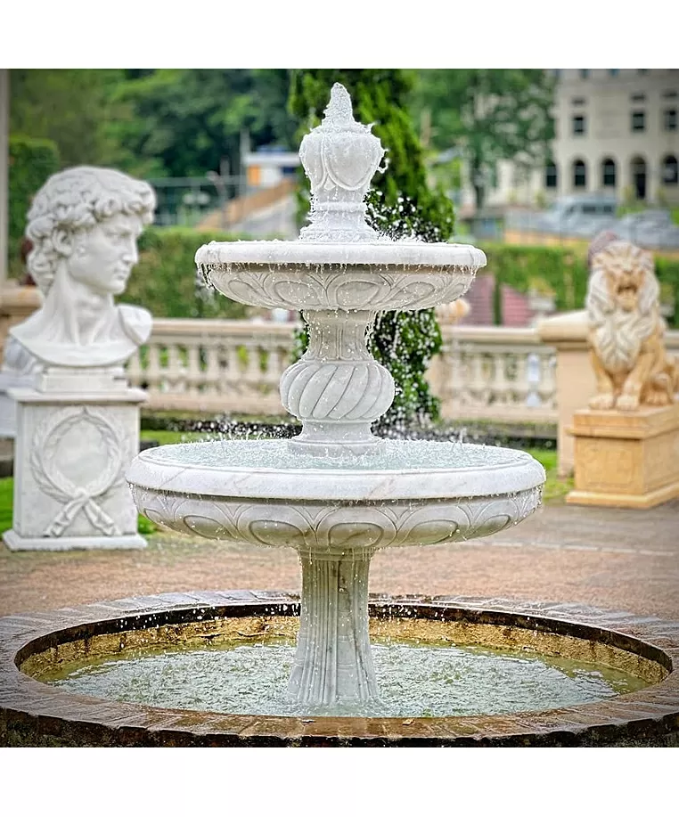 imagem de Chafariz 2 Pratos em Mármore Branco 210cm - FMP355 Elegância e Sofisticação