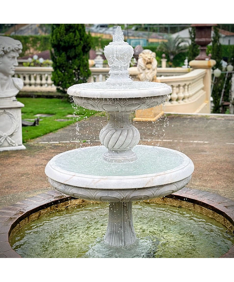 imagem do produto Chafariz 2 Pratos em M�rmore Branco 210cm - FMP355 | Eleg�ncia e Sofistica��o