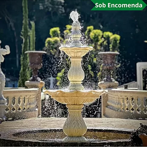 imagem de Chafariz 2 Pratos Mármore Branco 200cm - FMP229 Elegância para Projetos de Paisagismo