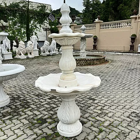 imagem de Chafariz 2 Pratos Mármore Branco 200cm - FMP229 Elegância para Projetos de Paisagismo