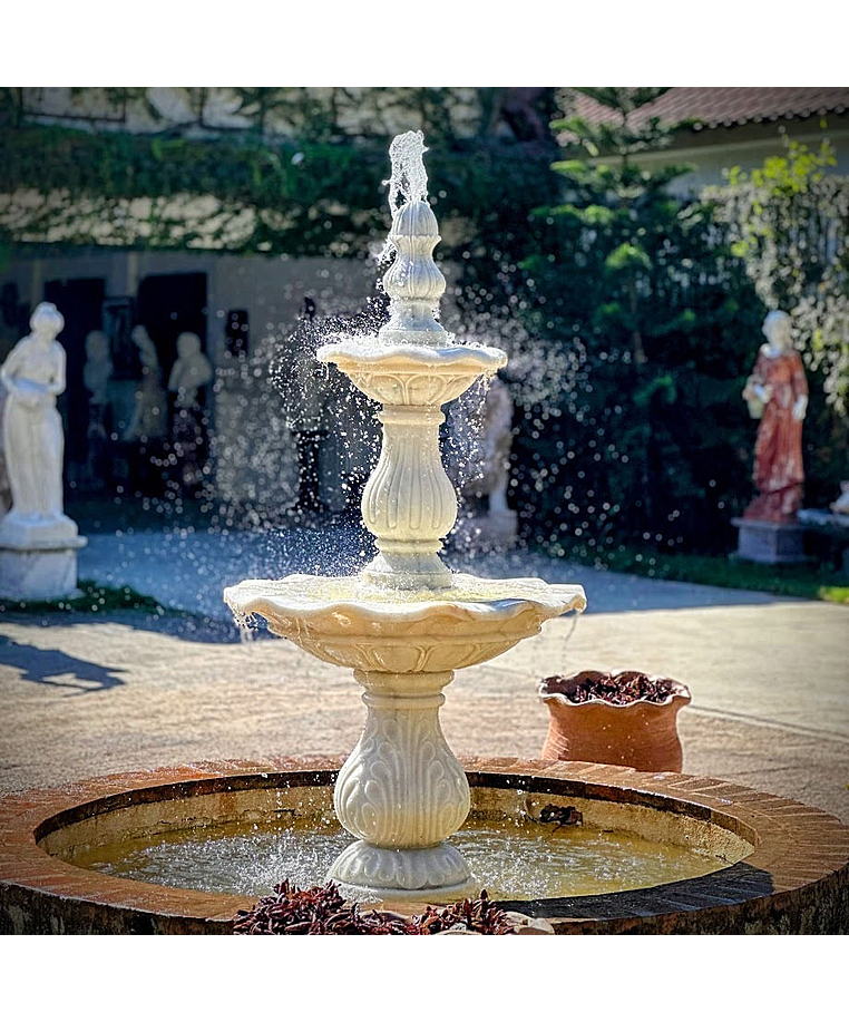 imagem do produto Chafariz 2 Pratos M�rmore Branco 200cm - FMP229 | Eleg�ncia para Projetos de Paisagismo