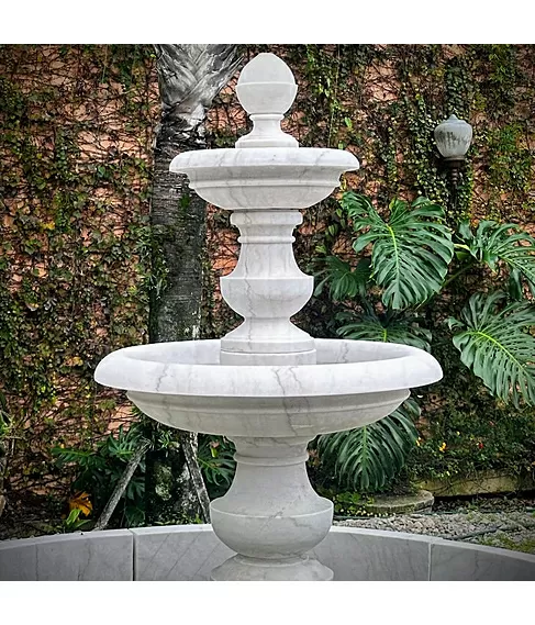 imagem de Chafariz 2 Pratos Mármore Branco 210cm - FMP380 | Design Clássico para Jardins