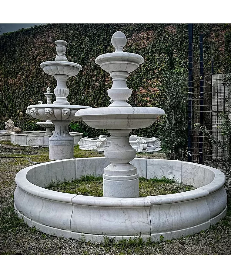 imagem de Chafariz 2 Pratos Mármore Branco 210cm - FMP380 | Design Clássico para Jardins