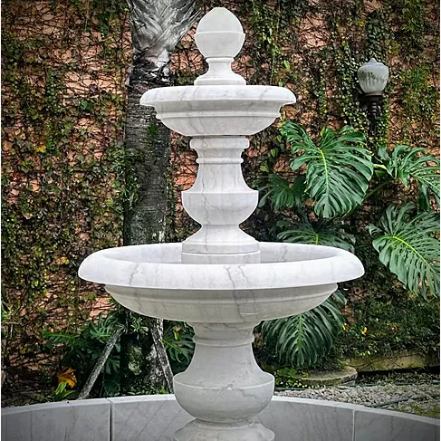 imagem de Chafariz 2 Pratos Mármore Branco 210cm - FMP380 Design Clássico para Jardins